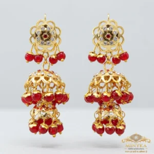 Minyka Premium Double Story Red Beads Jhumka Earrings