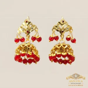 Minyka Premium Red Beads Traditional Jhumka Earrings