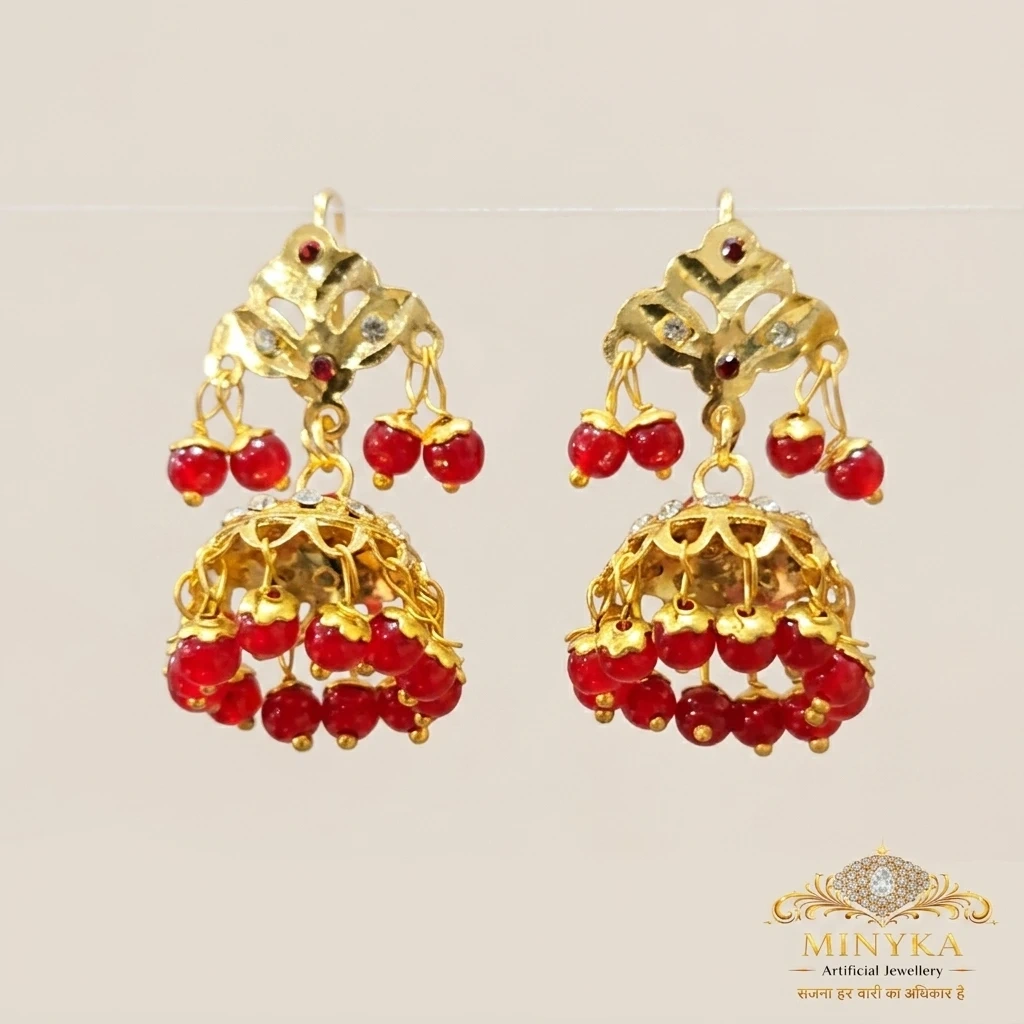 minyka-premium-red-beads-traditional-jhumka-earrings