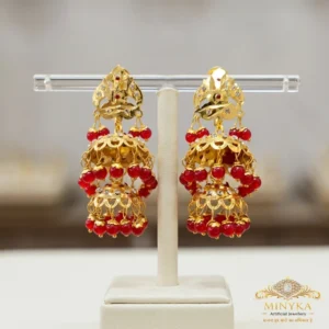 Minyka Premium Double Layer Red Beads Jhumka Earrings |Big Size